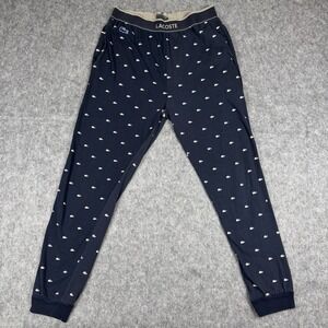 Lacoste Alligator Pajama Pants Mens Medium Navy Blue Crocodile Sleepwear AOP